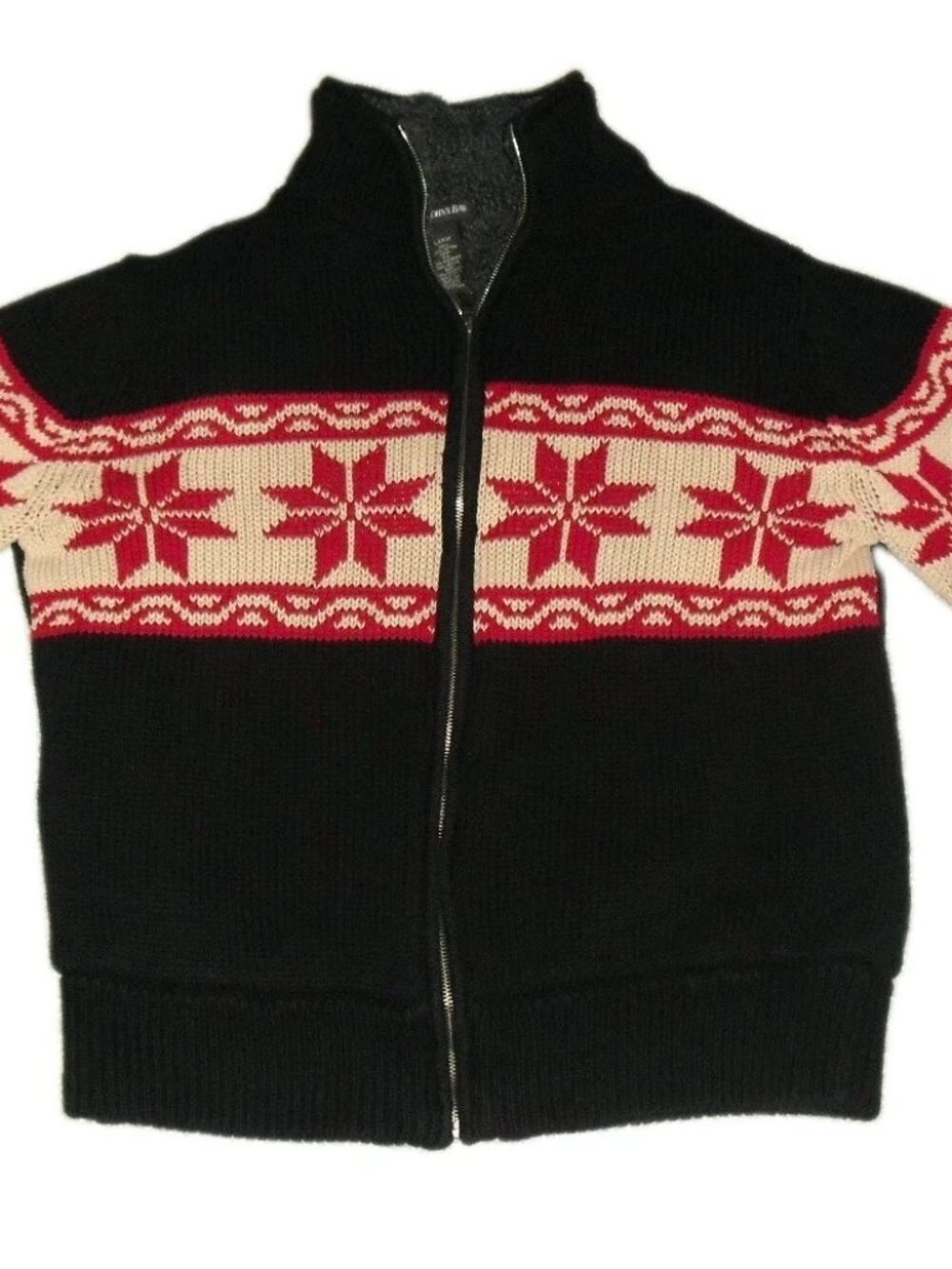 St. Johns Bay Mens Christmas Snowflake Full Zip Sherpa Sweater Black sz. Large